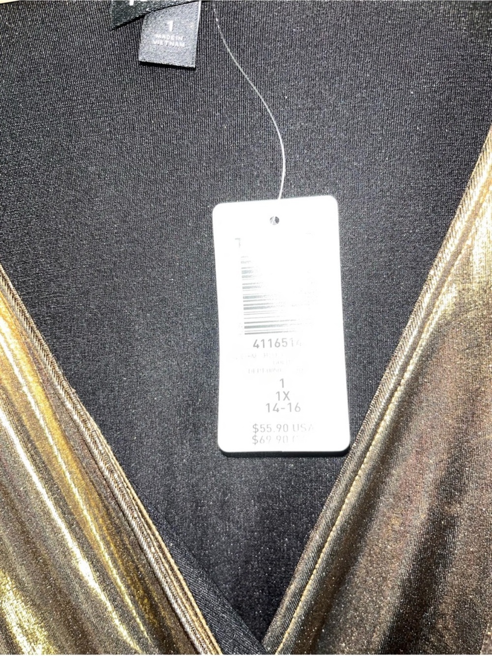 Torrid Gold Liquid Shine Surplice Peplum Top Metallic Flutter Sleeve 1X NWT - Picture 6 of 6